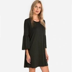 NEW Johnny Was Calmé Sz XL Black Flute Sleeve Swing Dress Pom Pom